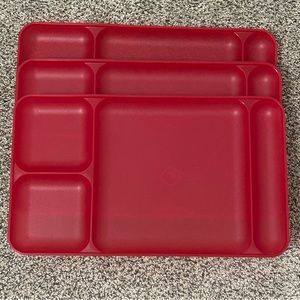 3 TUPPERWARE RED DIVIDED LUNCH DINING TRAYS